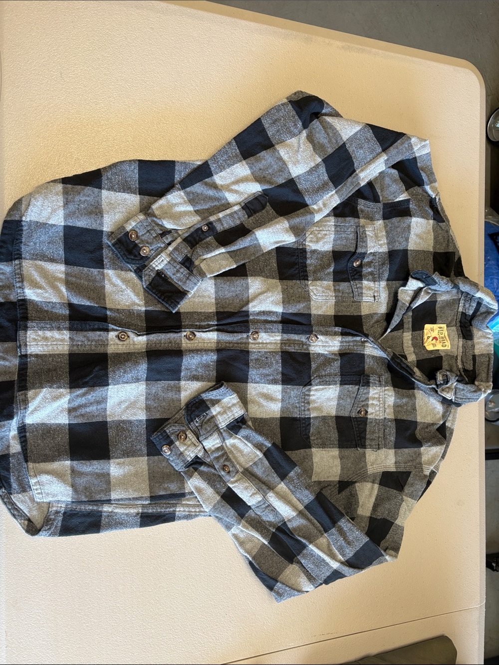 RedHead Black and Gray Plaid Button-Down Casual Shirt